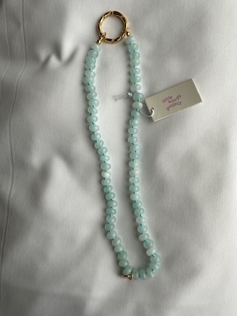 Little Words Project Aqua/Blue Beaded Necklace with Gold Ring Mother’s Day gift